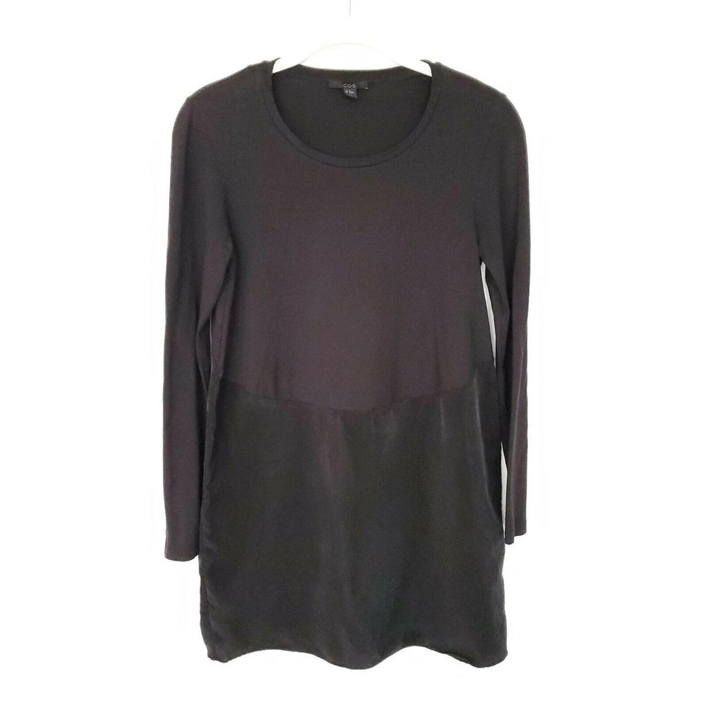 COS Mixed Media Cupro Viscose Long Sleeve Shift Dress Women's Small